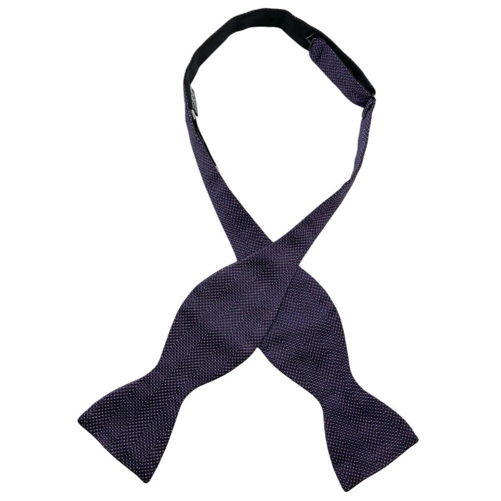 FRANK STELLA Men's Silk LUXURY Self Bow Tie Navy Burgundy Geometric W:2.6" EUC